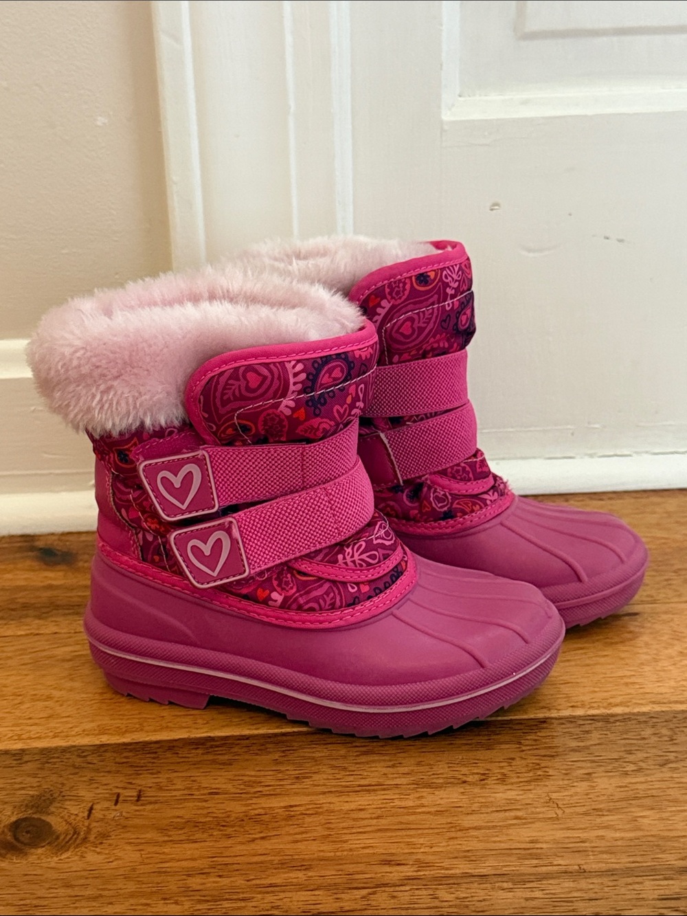 Girls Plush Pink Faux Fur Snow Boots